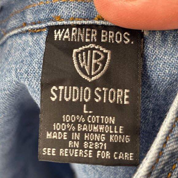 Vintage 90s Y2k Denim Work Shirt Warner Bros Studio Mens L Button Embroidery - Picture 5 of 6